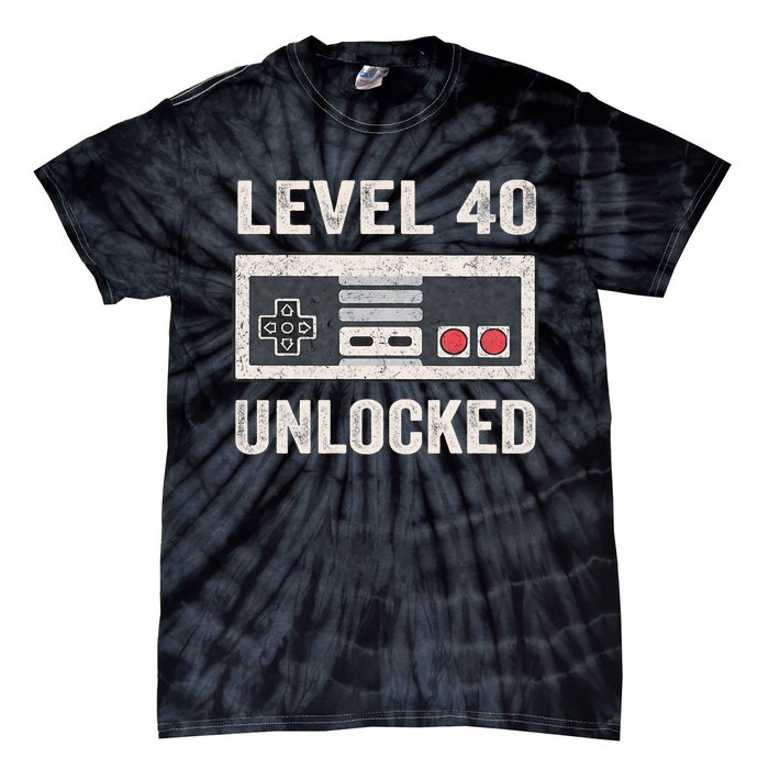 Level 40 Unlocked Video Gamer 40th Birthday Gift Tie-Dye T-Shirt