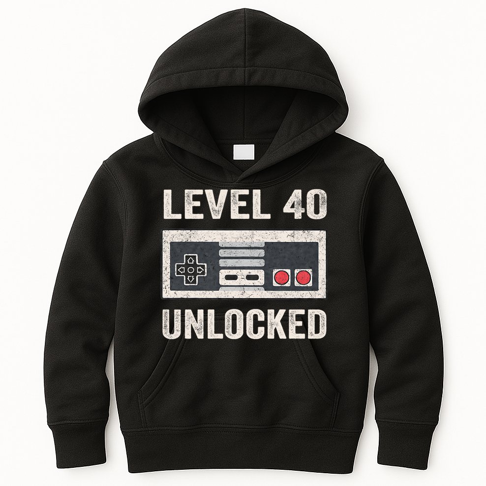 Level 40 Unlocked Video Gamer 40th Birthday Gift Kids Hoodie