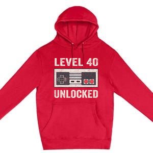 Level 40 Unlocked Video Gamer 40th Birthday Gift Premium Pullover Hoodie