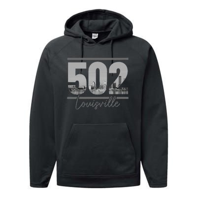 Louisville 502 Area Code Skyline Kentucky Pride Performance Fleece Hoodie