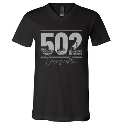 Louisville 502 Area Code Skyline Kentucky Pride V-Neck T-Shirt