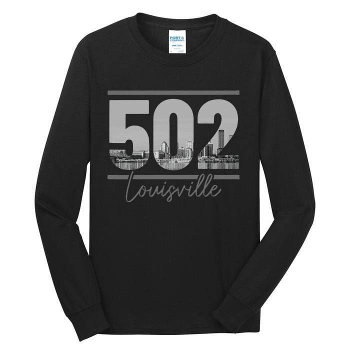 Louisville 502 Area Code Skyline Kentucky Pride Vintage Tall Long Sleeve T-Shirt