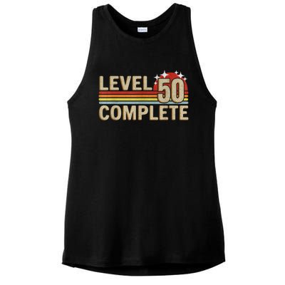 Level 50 Complete Gaming Vintage 50 Years Wedding Ladies PosiCharge Tri-Blend Wicking Tank