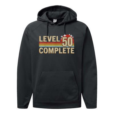 Level 50 Complete Gaming Vintage 50 Years Wedding Performance Fleece Hoodie