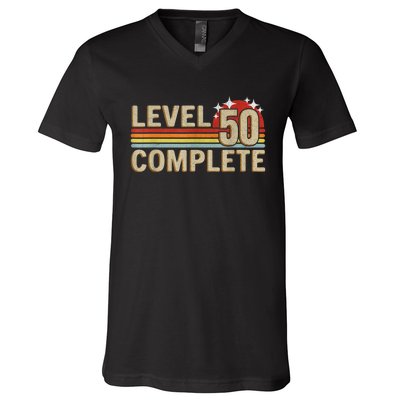 Level 50 Complete Gaming Vintage 50 Years Wedding V-Neck T-Shirt