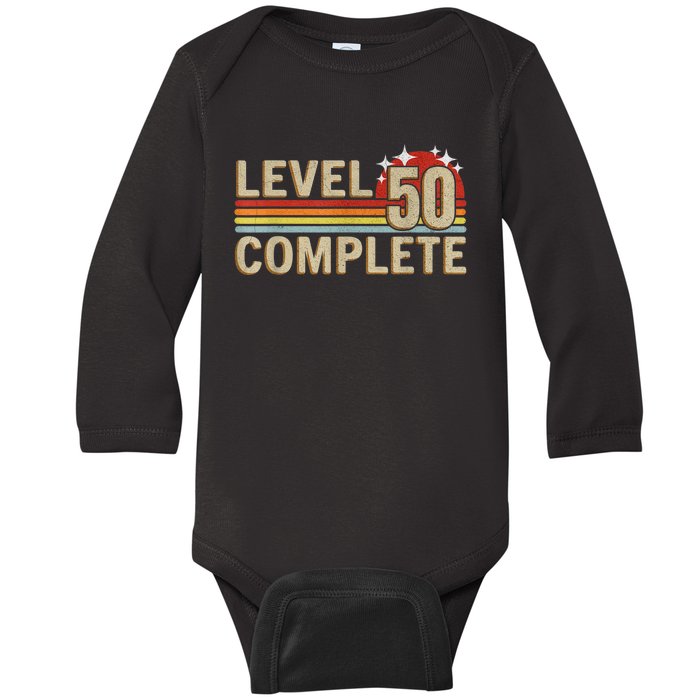 Level 50 Complete Gaming Vintage 50 Years Wedding Baby Long Sleeve Bodysuit