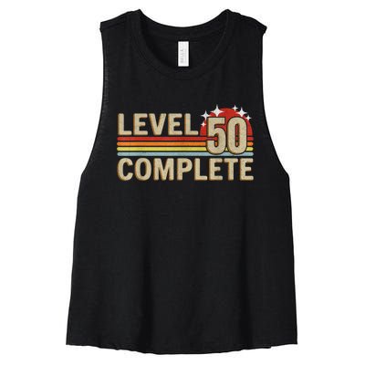 Level 50 Complete Gaming Vintage 50 Years Wedding Women's Racerback Cropped Tank