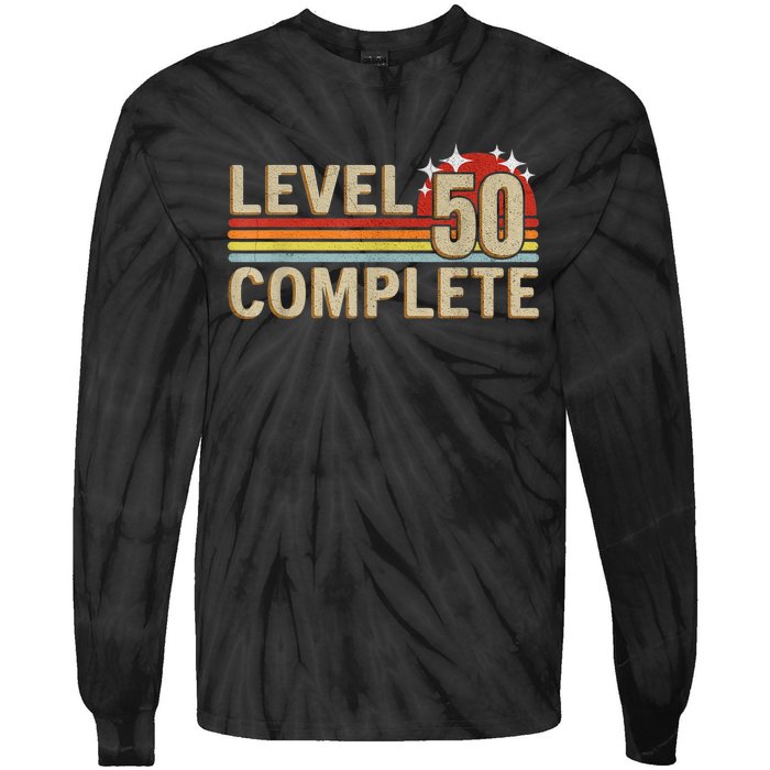 Level 50 Complete Gaming Vintage 50 Years Wedding Tie-Dye Long Sleeve Shirt