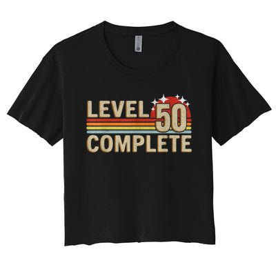 Level 50 Complete Gaming Vintage 50 Years Wedding Women's Crop Top Tee