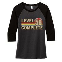 Level 50 Complete Gaming Vintage 50 Years Wedding Women's Tri-Blend 3/4-Sleeve Raglan Shirt