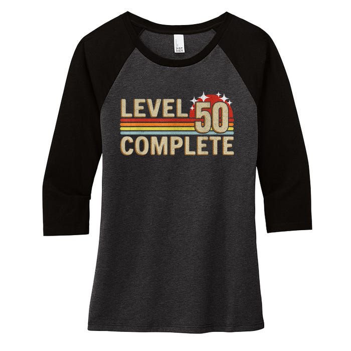 Level 50 Complete Gaming Vintage 50 Years Wedding Women's Tri-Blend 3/4-Sleeve Raglan Shirt