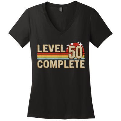 Level 50 Complete Gaming Vintage 50 Years Wedding Women's V-Neck T-Shirt