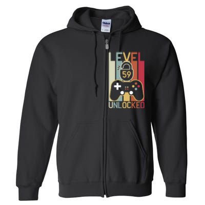 Level 59 Unlocked Birthday Gift Vintage Retro Full Zip Hoodie