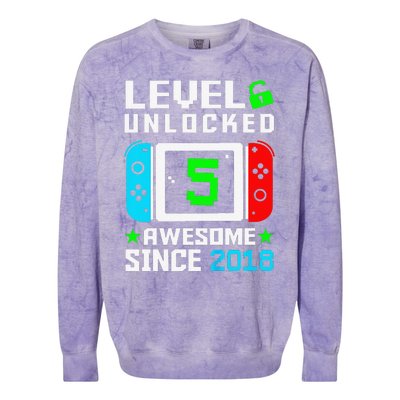 Level 5 Unlocked 5th Birthday 5 Year Old Gift Gamer Colorblast Crewneck Sweatshirt