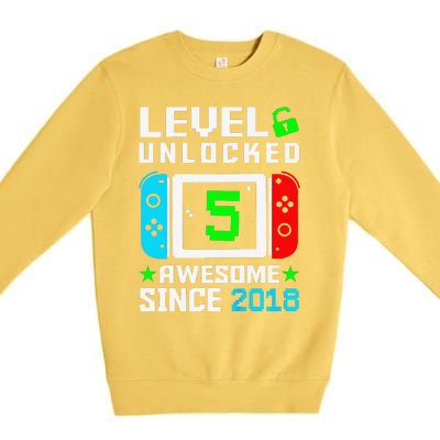 Level 5 Unlocked 5th Birthday 5 Year Old Gift Gamer Premium Crewneck Sweatshirt