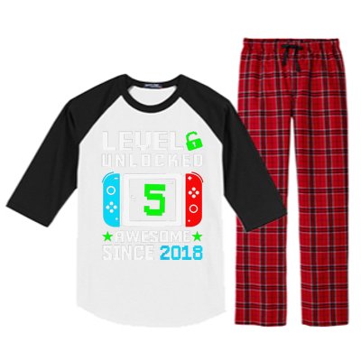 Level 5 Unlocked 5th Birthday 5 Year Old Gift Gamer Raglan Sleeve Pajama Set