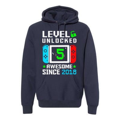 Level 5 Unlocked 5th Birthday 5 Year Old Gift Gamer Premium Hoodie