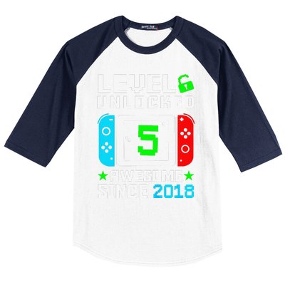 Level 5 Unlocked 5th Birthday 5 Year Old Gift Gamer Baseball Sleeve Shirt