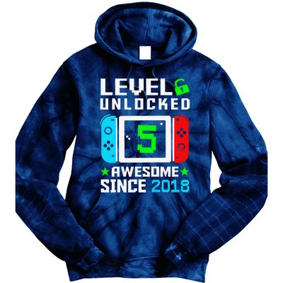 Level 5 Unlocked 5th Birthday 5 Year Old Gift Gamer Tie Dye Hoodie