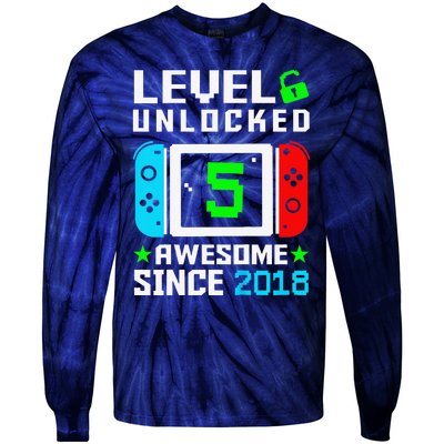 Level 5 Unlocked 5th Birthday 5 Year Old Gift Gamer Tie-Dye Long Sleeve Shirt