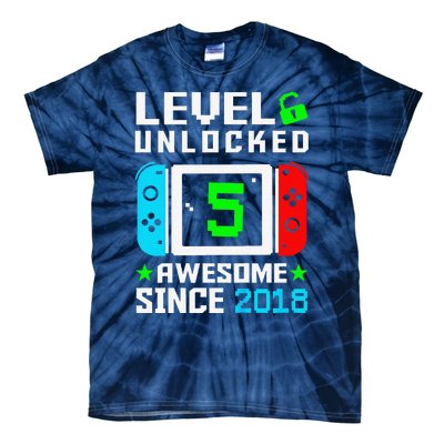 Level 5 Unlocked 5th Birthday 5 Year Old Gift Gamer Tie-Dye T-Shirt