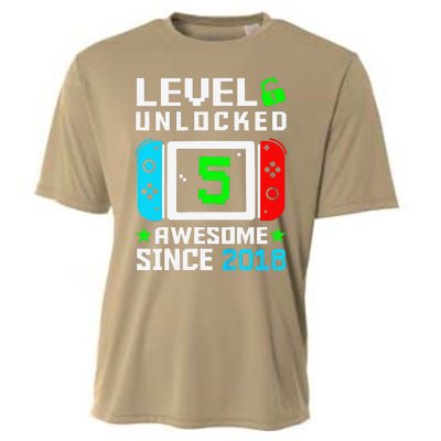 Level 5 Unlocked 5th Birthday 5 Year Old Gift Gamer Cooling Performance Crew T-Shirt