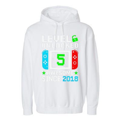 Level 5 Unlocked 5th Birthday 5 Year Old Gift Gamer Garment-Dyed Fleece Hoodie