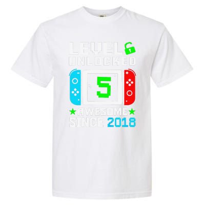 Level 5 Unlocked 5th Birthday 5 Year Old Gift Gamer Garment-Dyed Heavyweight T-Shirt