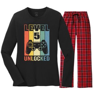 Level 5 Unlocked Funny Video Gamer 5th Birthday Gift Women's Long Sleeve Flannel Pajama Set 