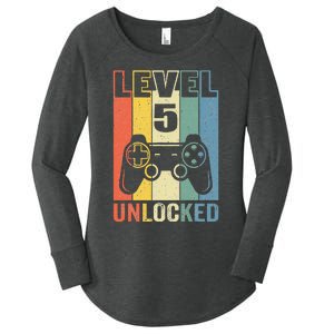 Level 5 Unlocked Funny Video Gamer 5th Birthday Gift Women's Perfect Tri Tunic Long Sleeve Shirt