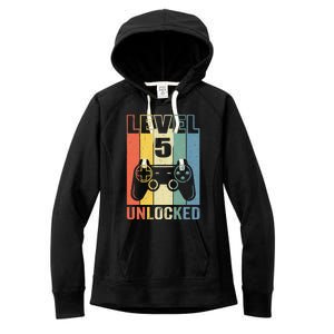 Level 5 Unlocked Funny Video Gamer 5th Birthday Gift Women's Fleece Hoodie