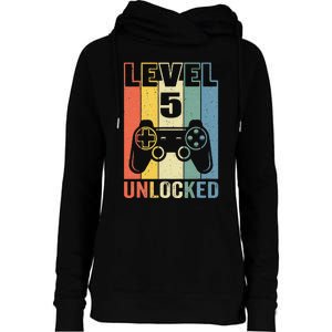 Level 5 Unlocked Funny Video Gamer 5th Birthday Gift Womens Funnel Neck Pullover Hood