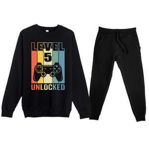 Level 5 Unlocked Funny Video Gamer 5th Birthday Gift Premium Crewneck Sweatsuit Set