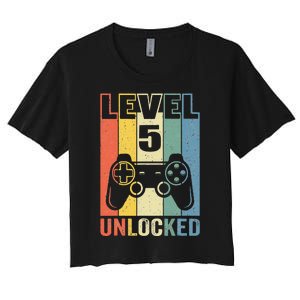 Level 5 Unlocked Funny Video Gamer 5th Birthday Gift Women's Crop Top Tee