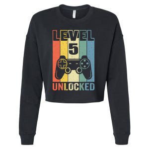 Level 5 Unlocked Funny Video Gamer 5th Birthday Gift Cropped Pullover Crew