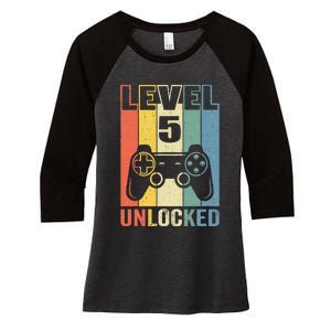 Level 5 Unlocked Funny Video Gamer 5th Birthday Gift Women's Tri-Blend 3/4-Sleeve Raglan Shirt