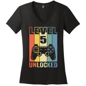 Level 5 Unlocked Funny Video Gamer 5th Birthday Gift Women's V-Neck T-Shirt