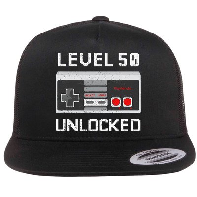 Level 50 Unlocked Video Games 50th Birthday Fiftieth Bday Flatbill Hat