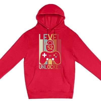 Level 52 Unlocked Birthday Gift Vintage Retro Premium Pullover Hoodie