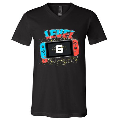 Level 6 Birthday Boy 6 Years Old Video Games V-Neck T-Shirt