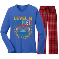 Level 6 Complete Level 7 Loading 6th Birthday Video Gamer Funny Gift Women's Long Sleeve Flannel Pajama Set 