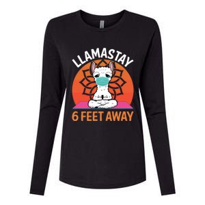 Llamastay 6 Feet Away Funny Llama Yoga Namaste Mask Gift Womens Cotton Relaxed Long Sleeve T-Shirt