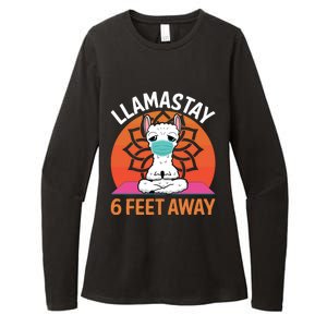 Llamastay 6 Feet Away Funny Llama Yoga Namaste Mask Gift Womens CVC Long Sleeve Shirt