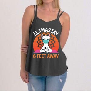 Llamastay 6 Feet Away Funny Llama Yoga Namaste Mask Gift Women's Strappy Tank