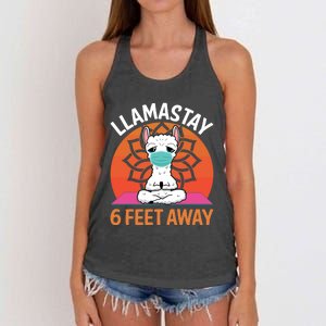 Llamastay 6 Feet Away Funny Llama Yoga Namaste Mask Gift Women's Knotted Racerback Tank