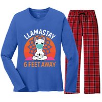 Llamastay 6 Feet Away Funny Llama Yoga Namaste Mask Gift Women's Long Sleeve Flannel Pajama Set 