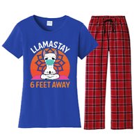 Llamastay 6 Feet Away Funny Llama Yoga Namaste Mask Gift Women's Flannel Pajama Set