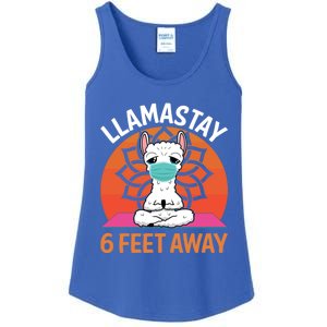 Llamastay 6 Feet Away Funny Llama Yoga Namaste Mask Gift Ladies Essential Tank