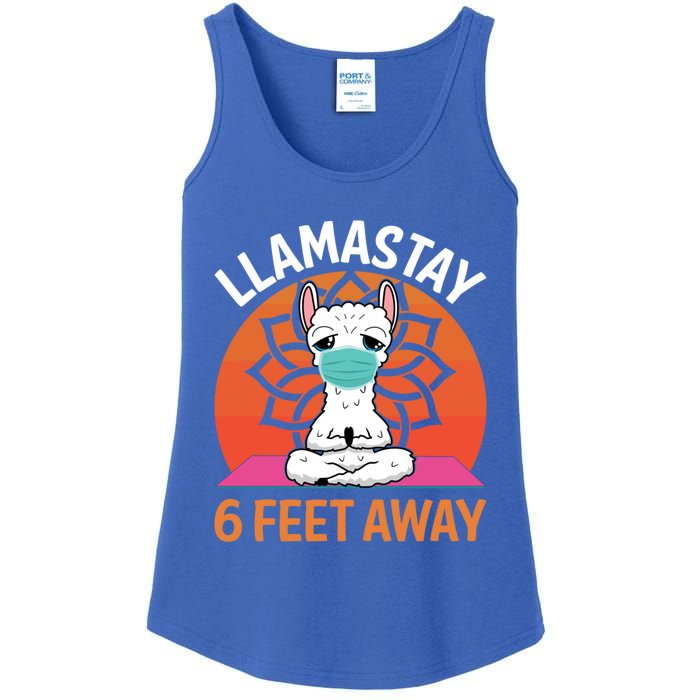 Llamastay 6 Feet Away Funny Llama Yoga Namaste Mask Gift Ladies Essential Tank