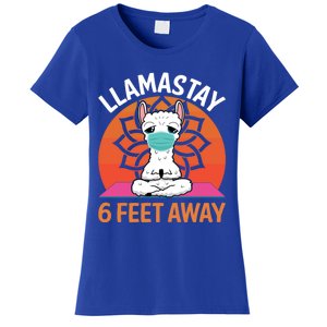 Llamastay 6 Feet Away Funny Llama Yoga Namaste Mask Gift Women's T-Shirt